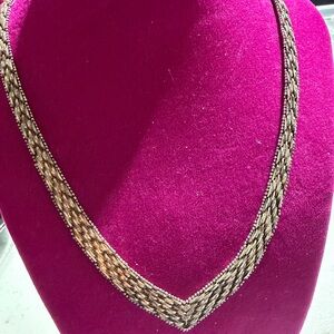 Elegant Italian Sterling Silver Weaved V Shaped Necklace 16"  (1)